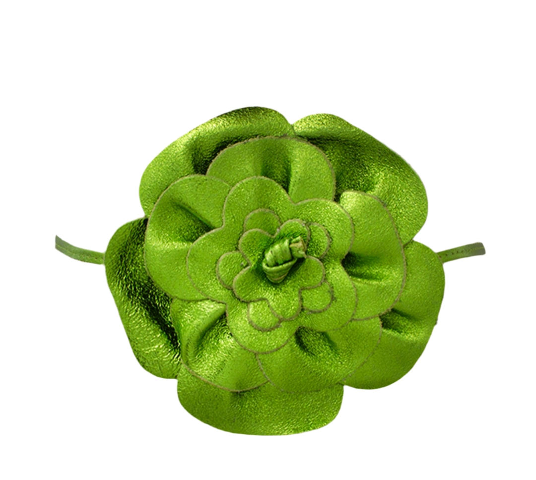 Metallic Italian Leather Flower Belt (Lime)