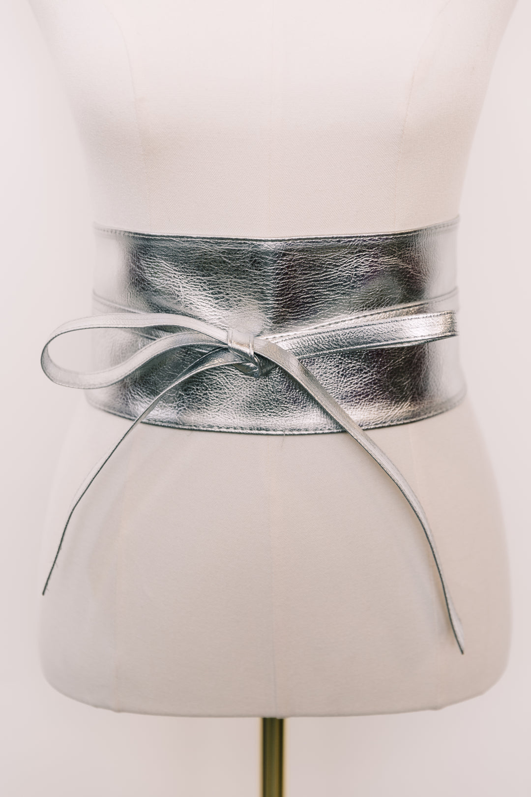 Metallic Vegan Leather Wrap Belt “Silver"