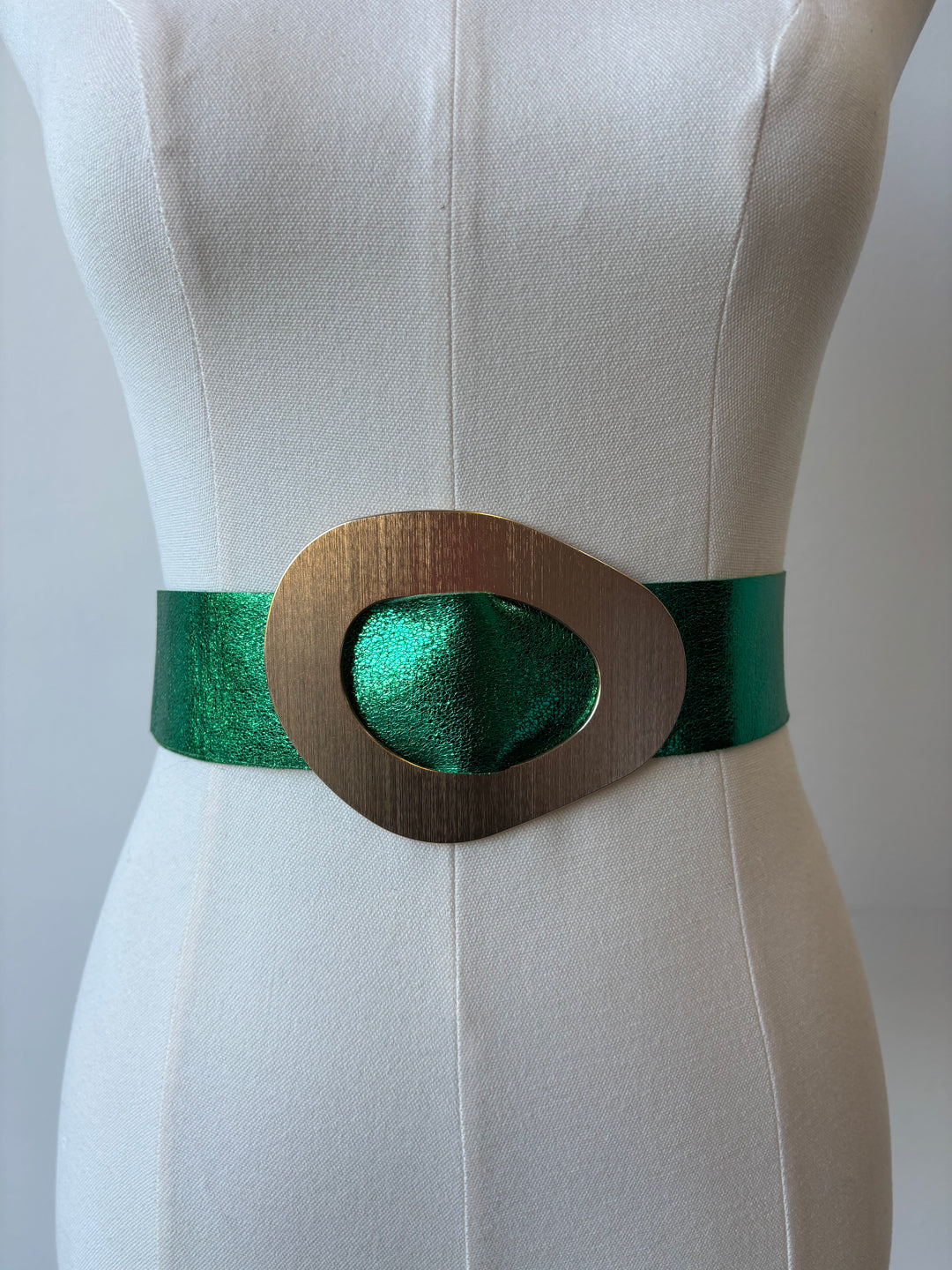 Metallic Italian Vegan Leather Oval Belt “Green”