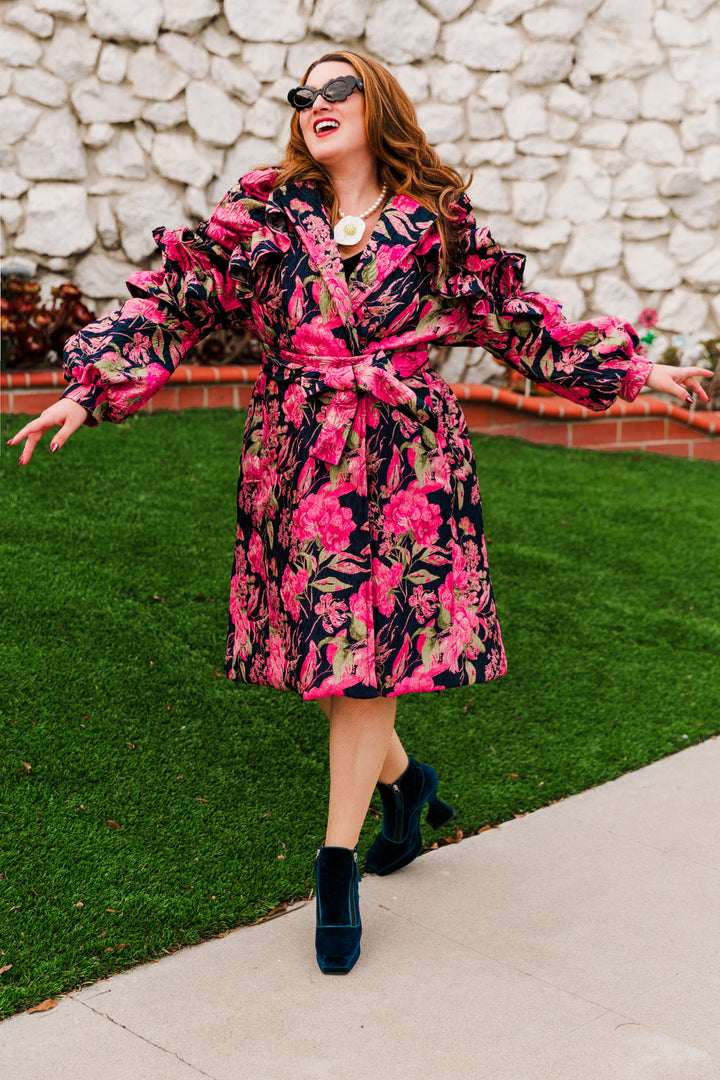 Ruffle Trench Coat in “Linda di Chaminoux”