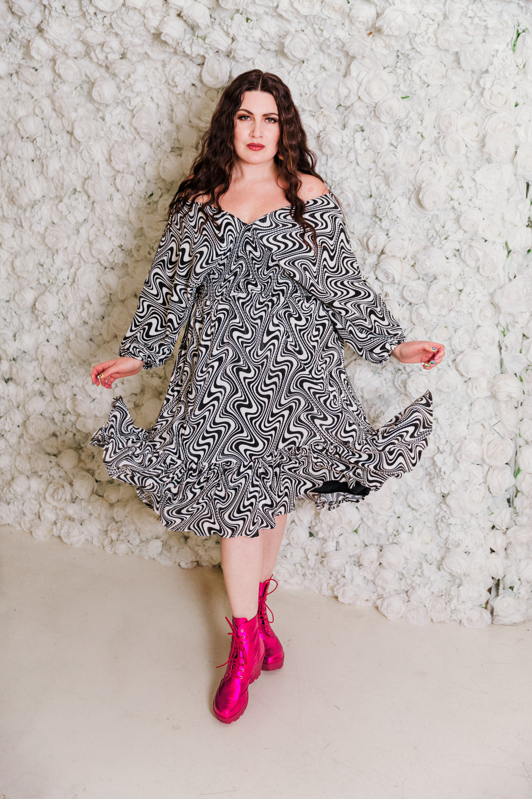 Colla Voce Short Dress in “B&W Swirl”