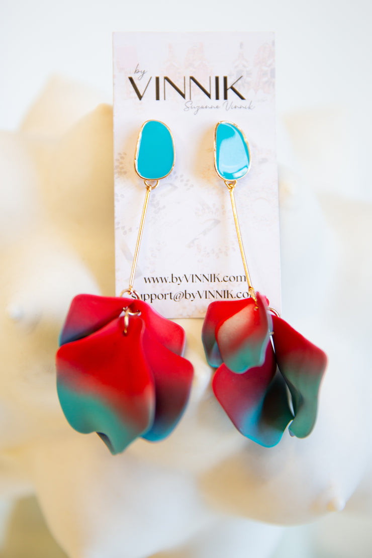 Hanging on a Thread Earrings (Red & Turquoise)