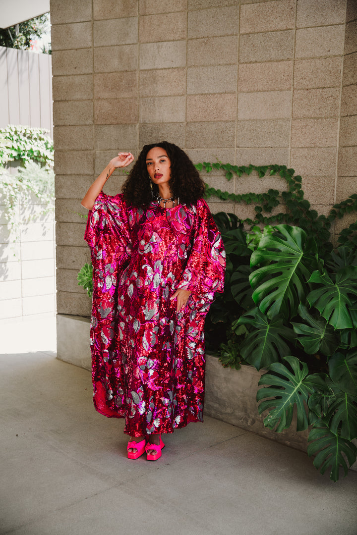 Runway Sequin Kaftan in "Disco Bouquet" (Red)