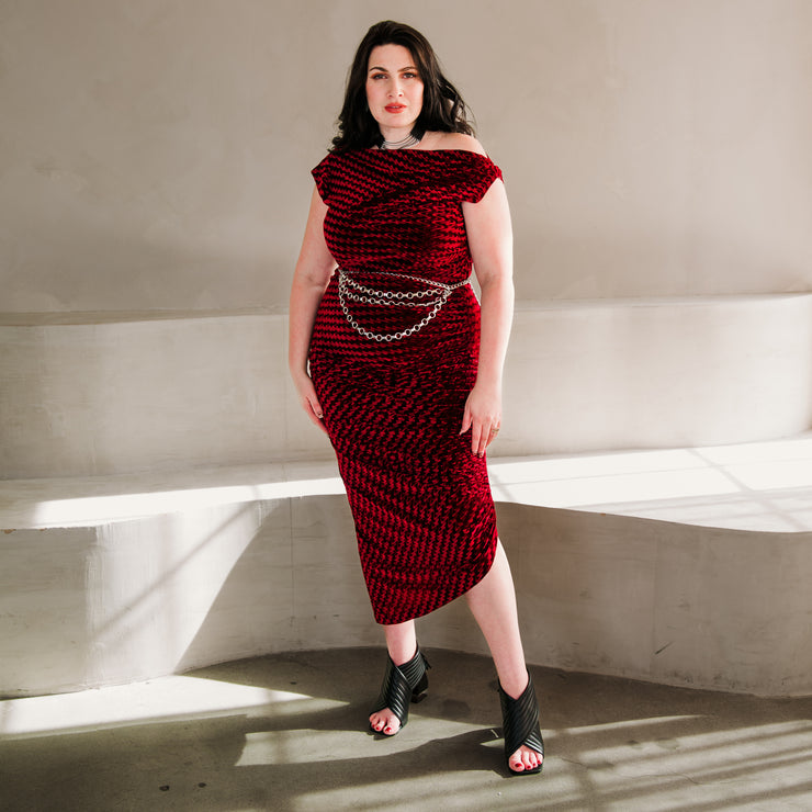 Seconda Donna Dress “Zigzag Velvet” (Oxblood)