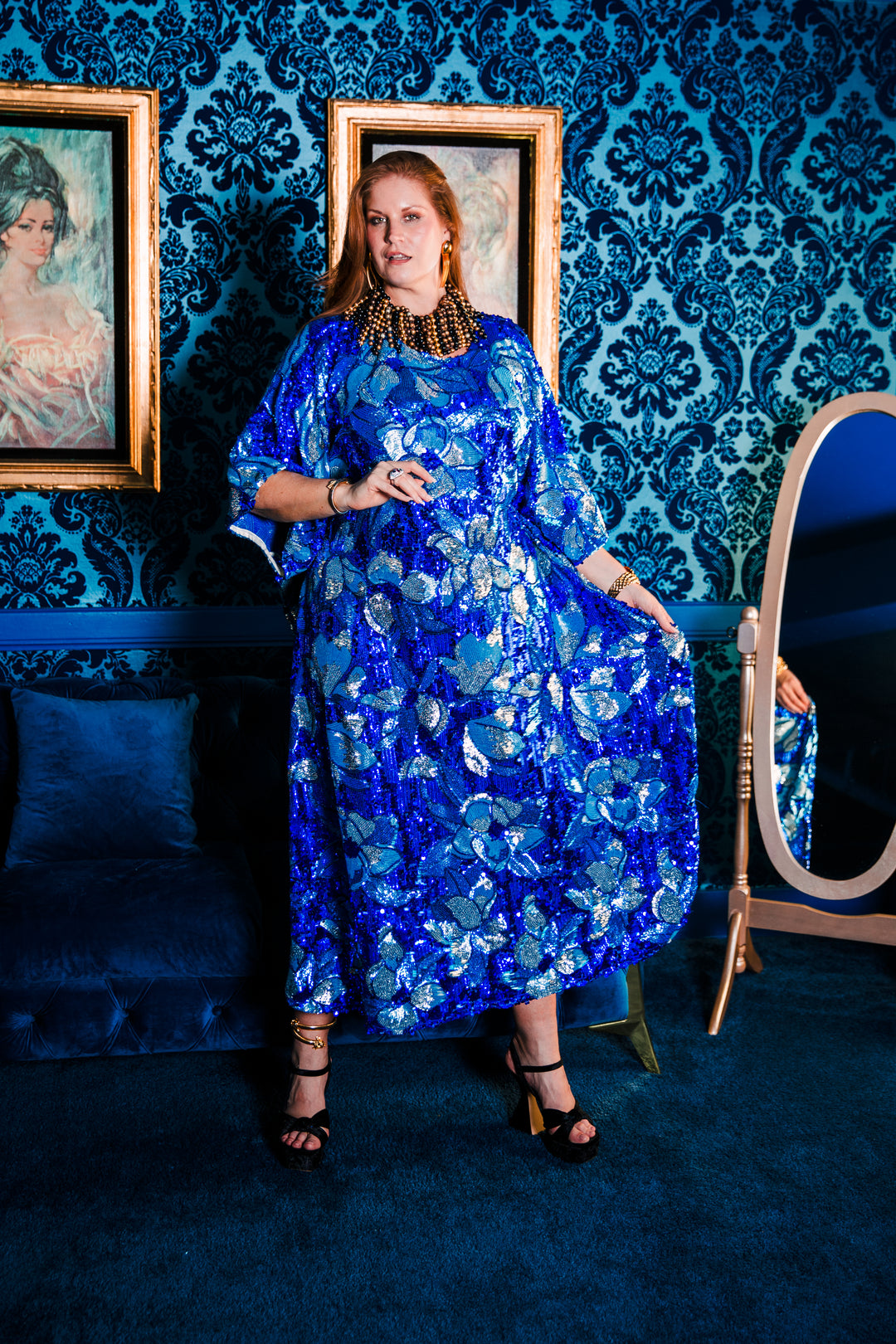 Runway Sequin Kaftan in "Disco Bouquet" (Blue)