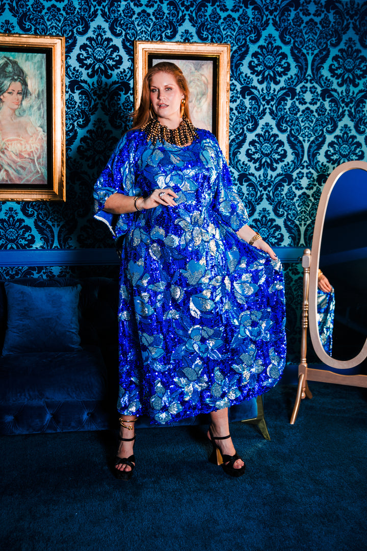 Runway Sequin Kaftan in "Disco Bouquet" (Blue)