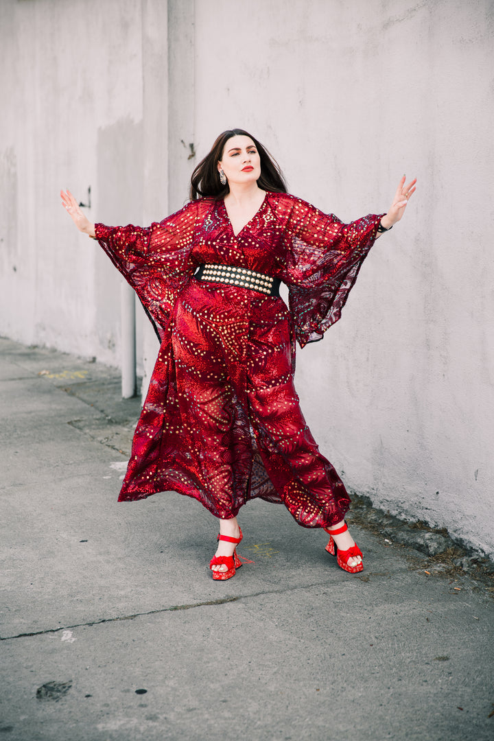 Runway Bohémienne Kimono Robe in “Stardust” (Cabernet)