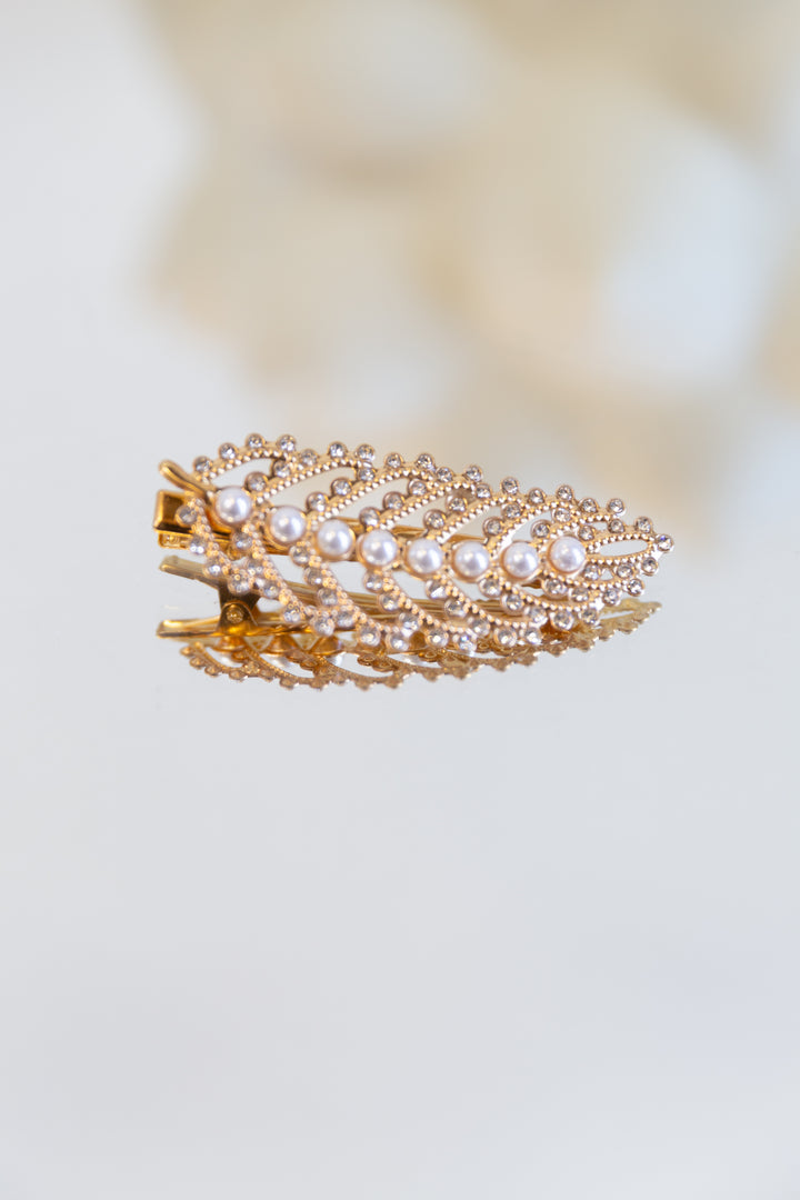 Leaf Pearl Hairclip (Gold & Silver)