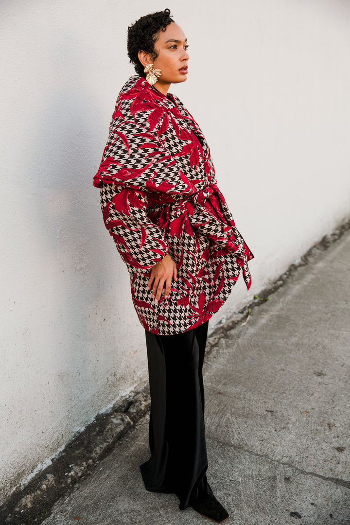 Cocoon Coat in "Piqué Houndstooth"