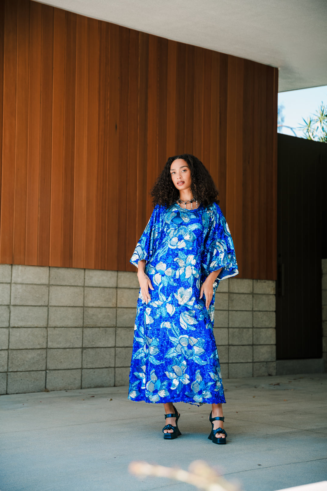 Runway Sequin Kaftan in "Disco Bouquet" (Blue)