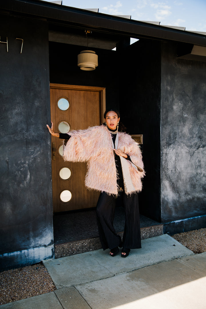 Theater Jacket in “Shag Tinsel" (Blush)