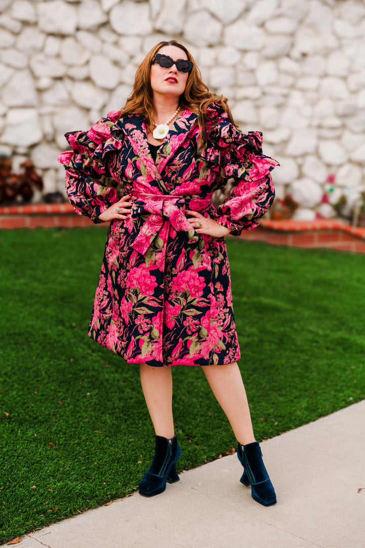 Ruffle Trench Coat in “Linda di Chaminoux”