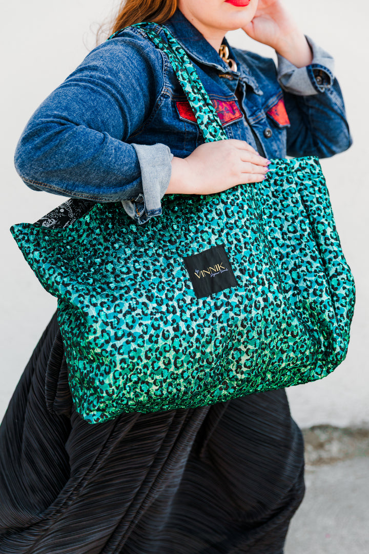 Flip Side Tote Bag "Gattopardo" (Turquoise)