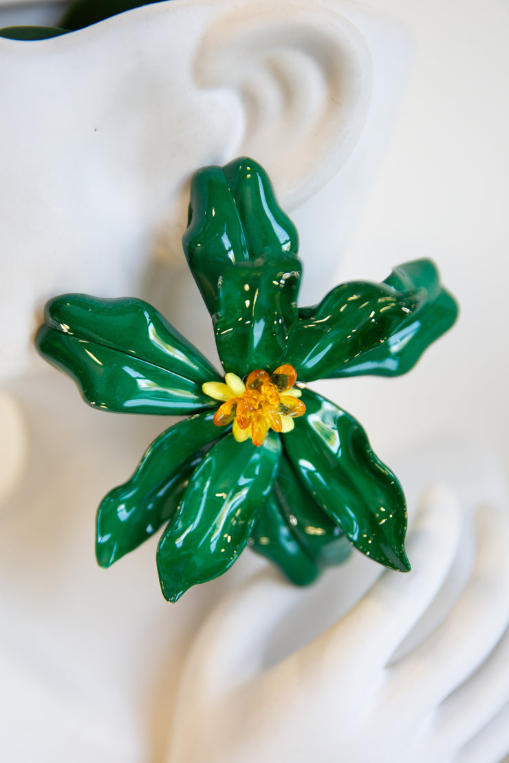 Humongous Tiki Flower Earrings (Green)