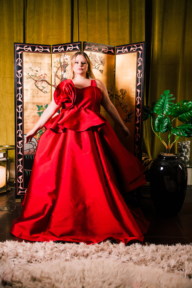 Fleur Peplum Top "Red Taffeta"