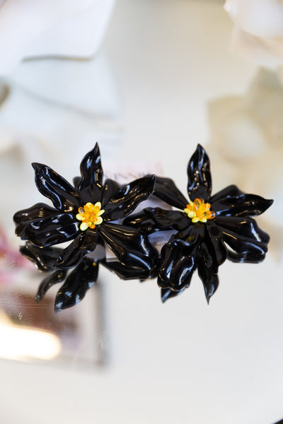 Humongous Tiki Flower Earrings (Black)