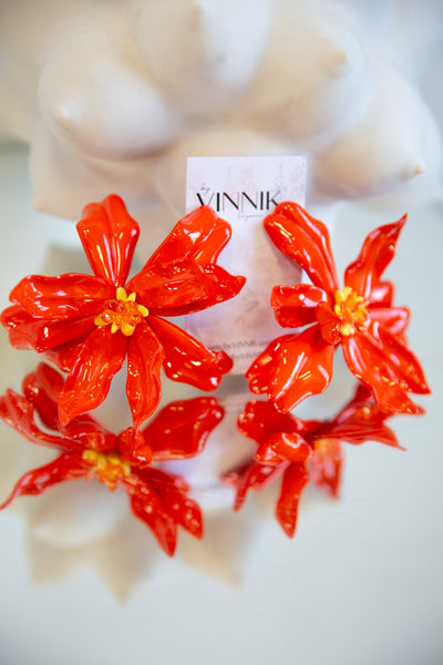 Humongous Tiki Flower Earrings (Orange)