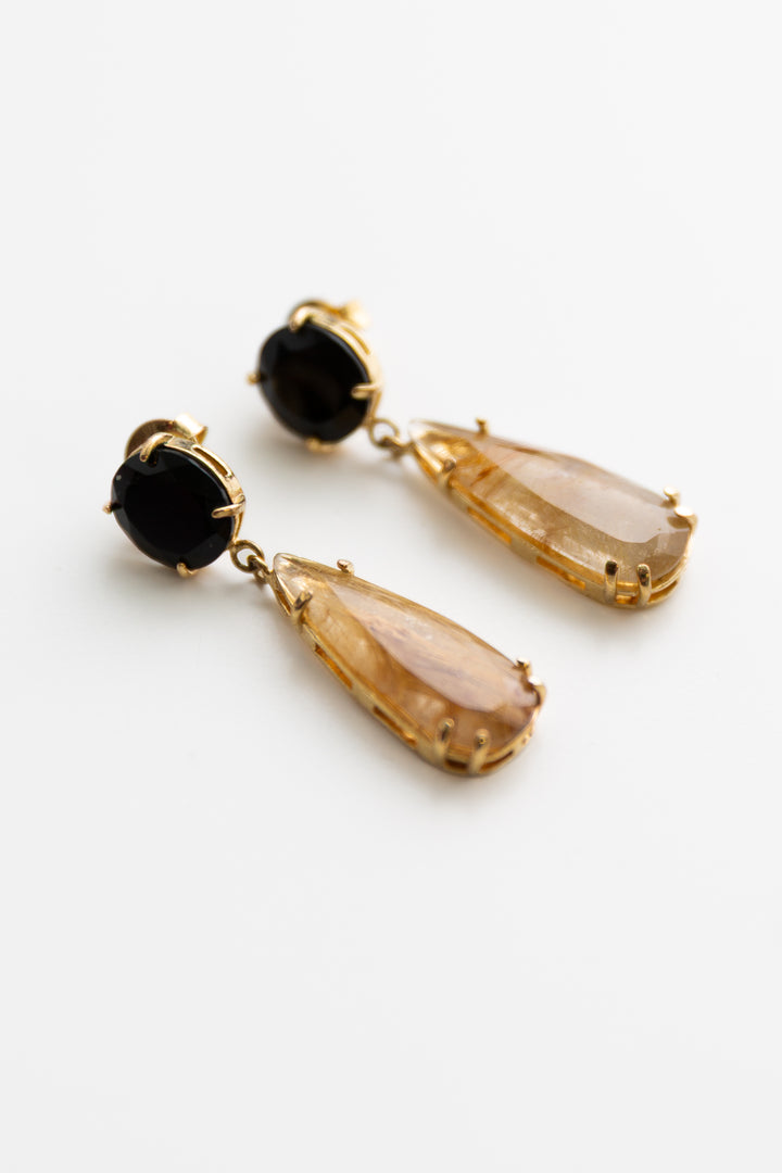 Brazilian Onyx and Smoky Quartz Agate Earrings