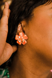 Blinged Out Floral Earrings (Orange)