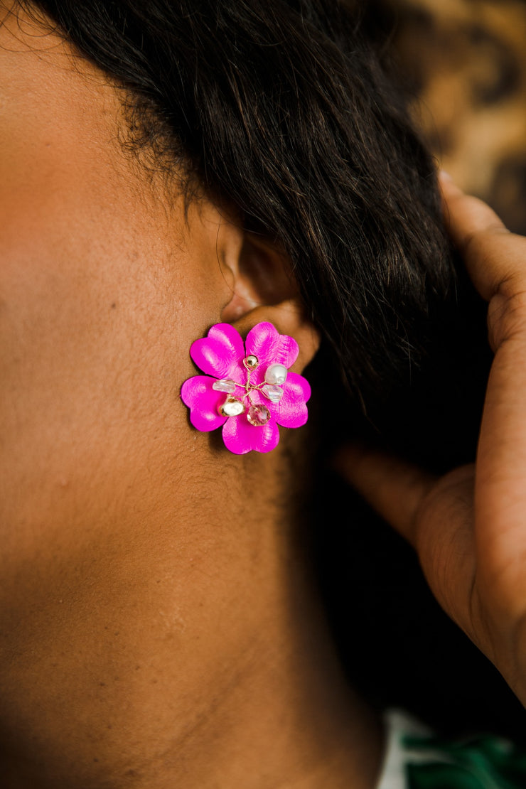 Blinged Out Floral Earrings (Purple)