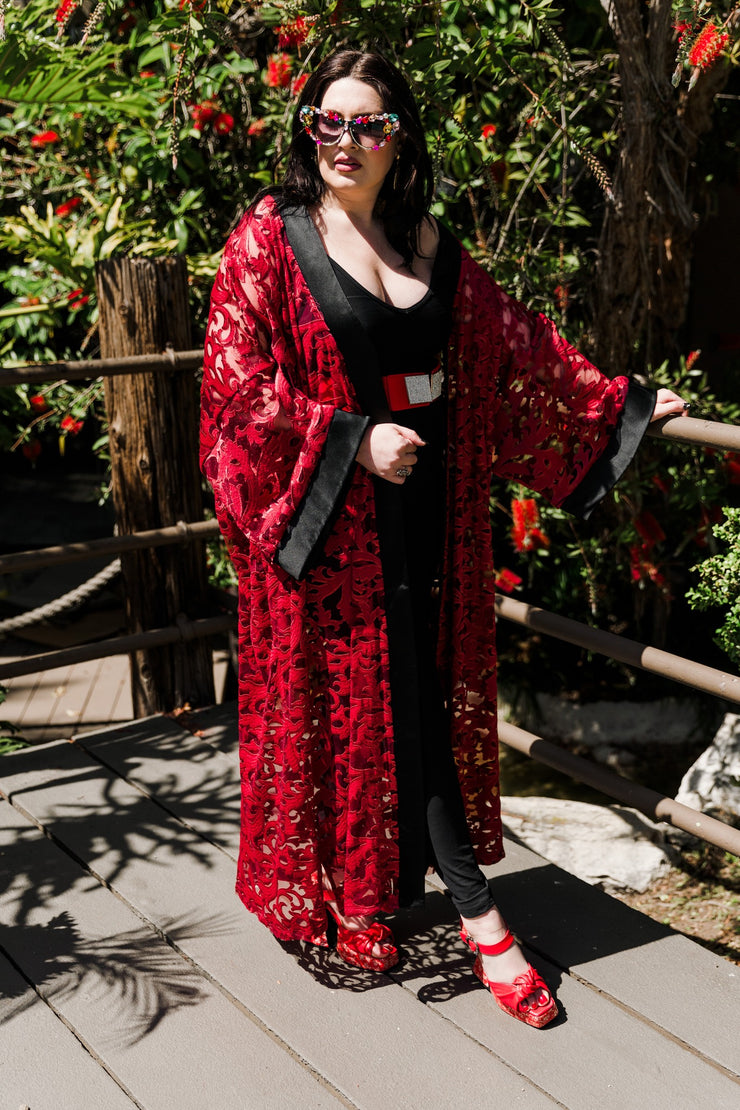 Ouvrir Couture Jacket "Red Embroidered Lace"