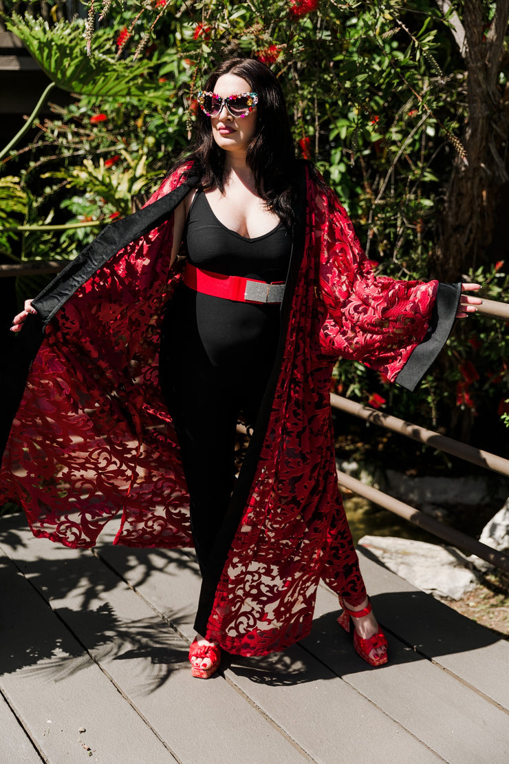 Ouvrir Couture Jacket "Red Embroidered Lace"