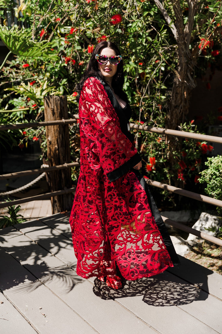 Ouvrir Couture Jacket "Red Embroidered Lace"