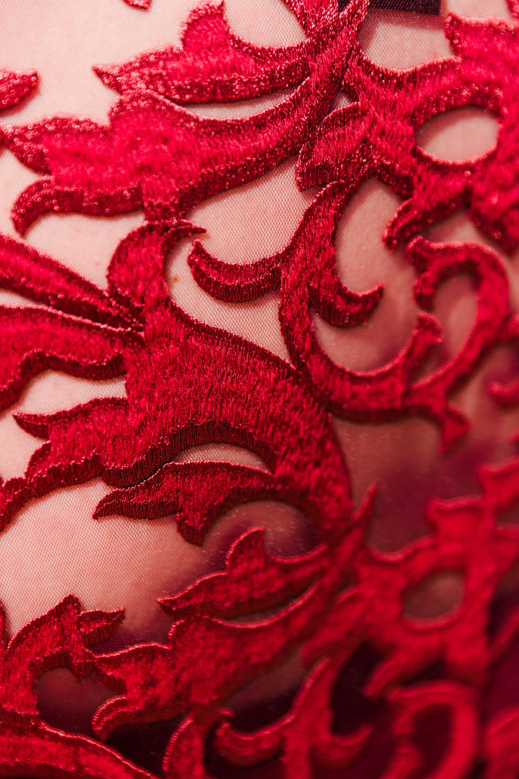 Ouvrir Couture Jacket "Red Embroidered Lace"