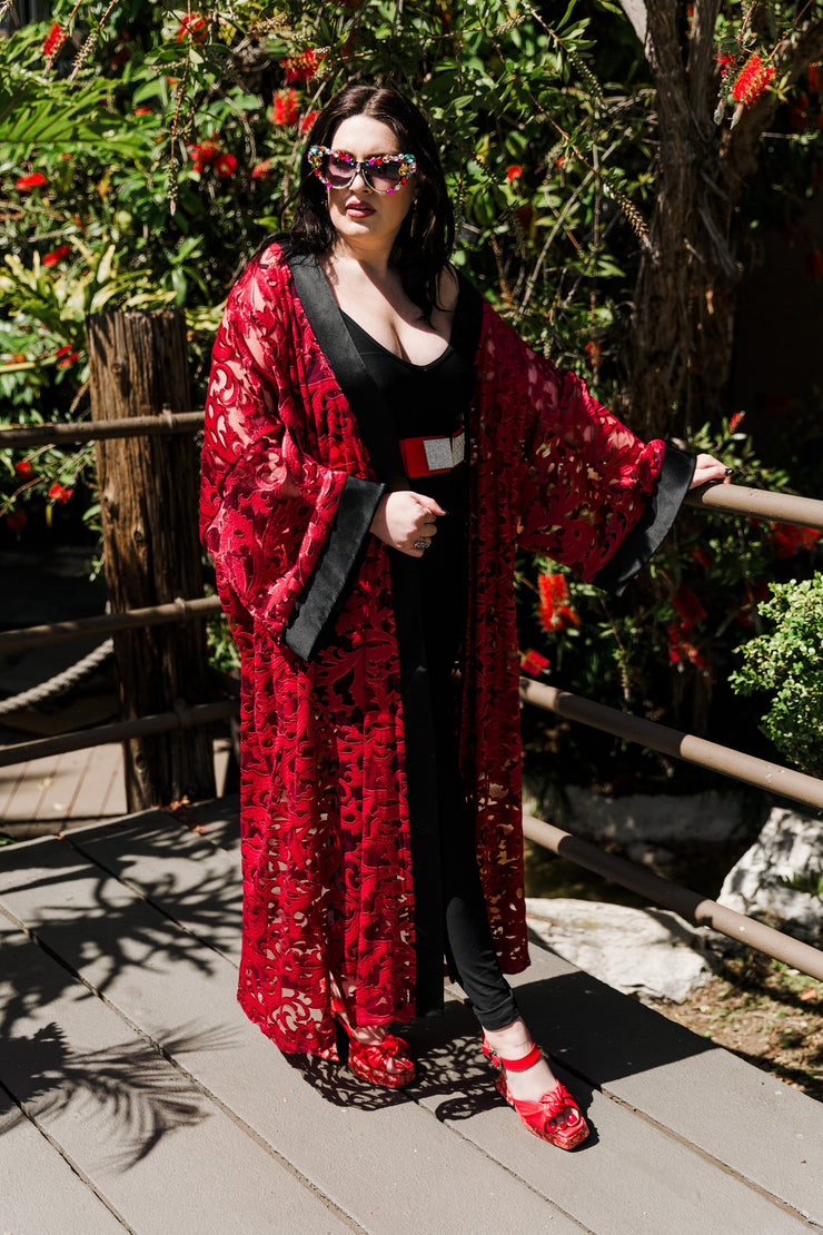 Ouvrir Couture Jacket "Red Embroidered Lace"