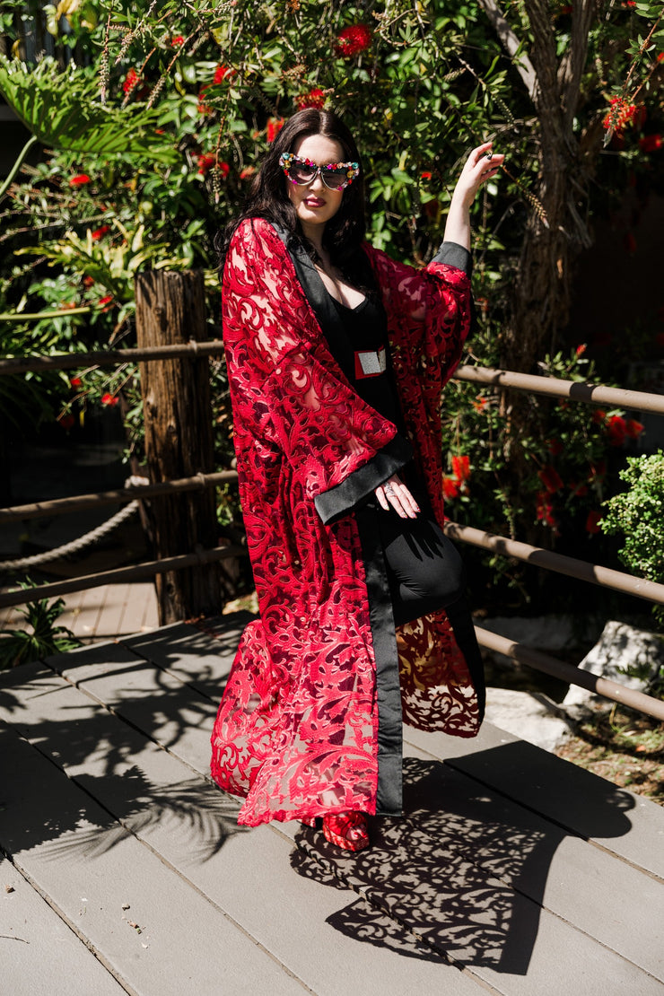 Ouvrir Couture Jacket "Red Embroidered Lace"