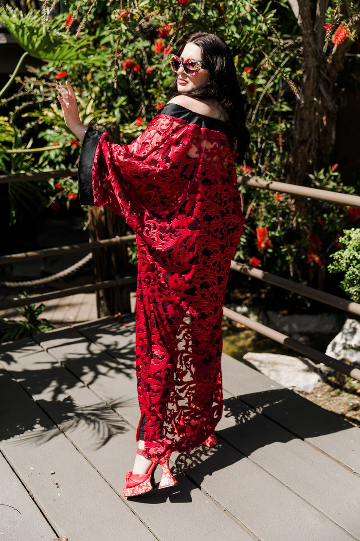 Ouvrir Couture Jacket "Red Embroidered Lace"