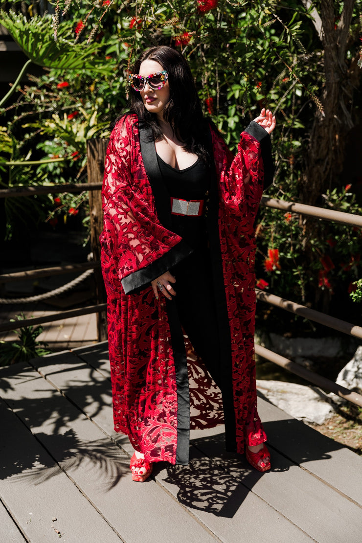 Ouvrir Couture Jacket "Red Embroidered Lace"