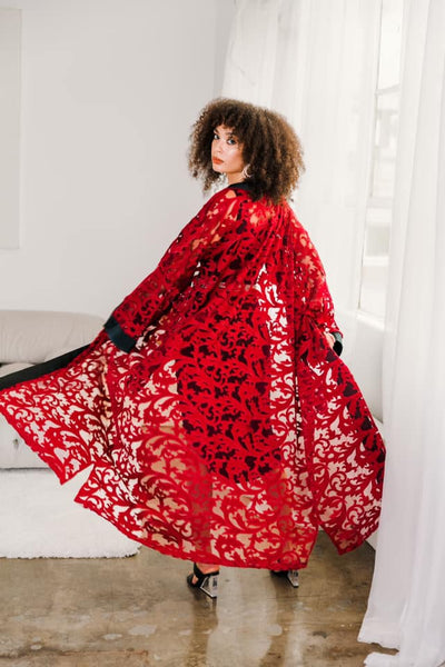 Ouvrir Couture Jacket "Red Embroidered Lace"