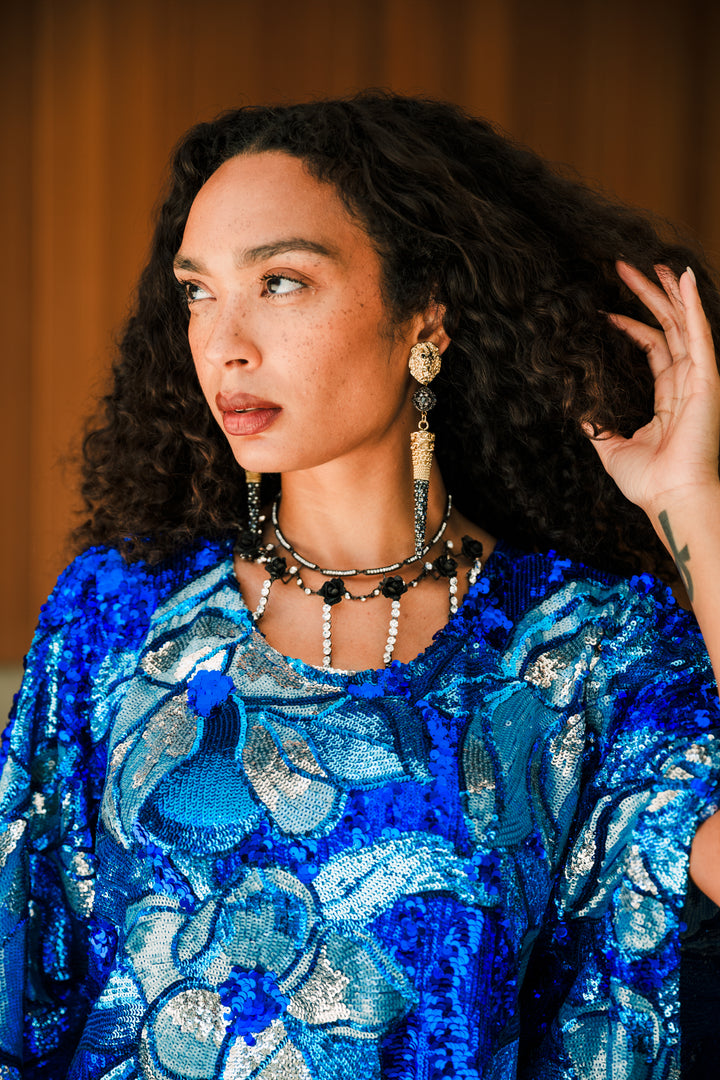 Runway Sequin Kaftan in "Disco Bouquet" (Blue)
