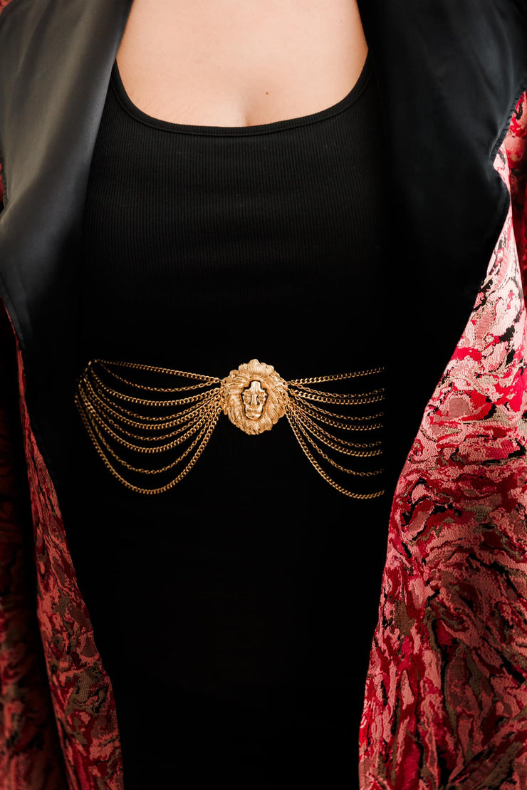 Lion Head Draped Chain Belt (Gold)