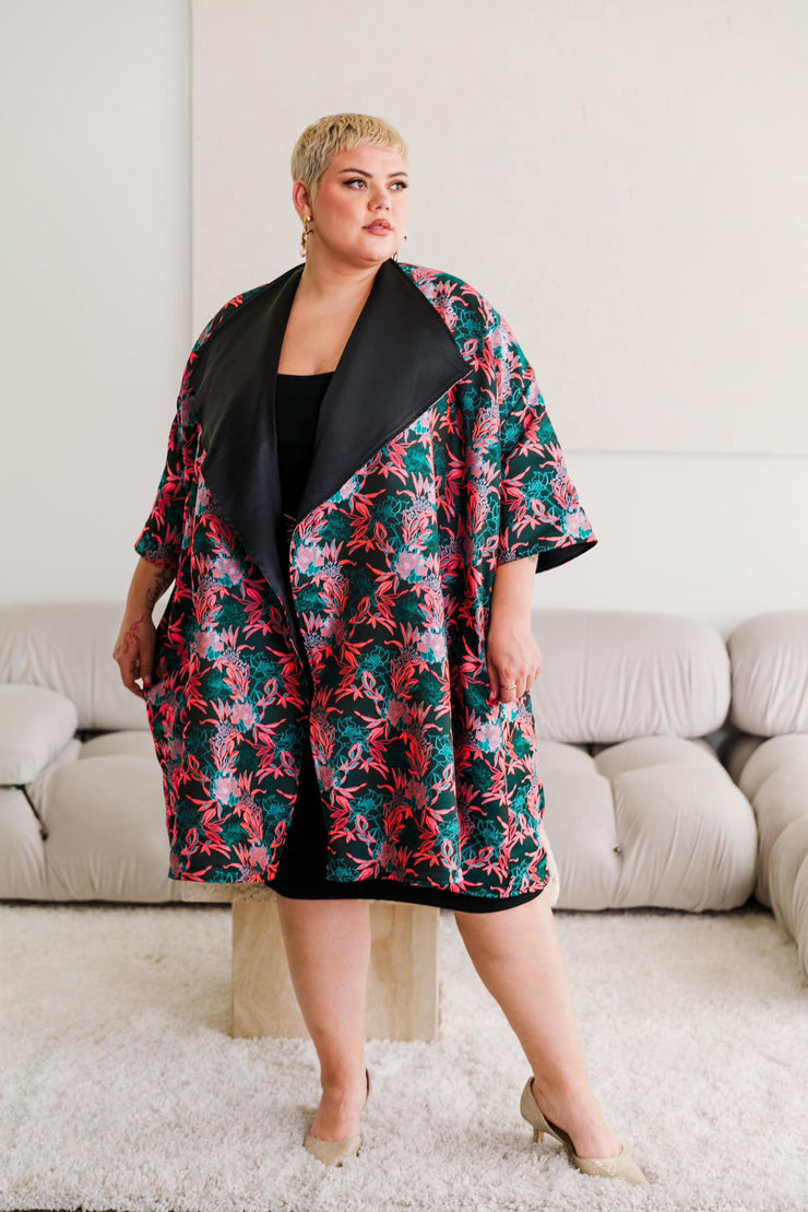 Reversible Opera Coat in "Daphne" (Coral and Turquoise)