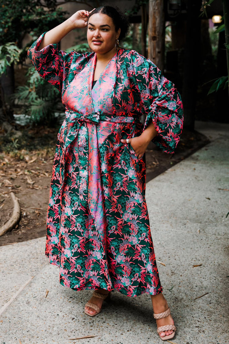 Parisian Coat in "Daphne" (Coral & Turquoise)