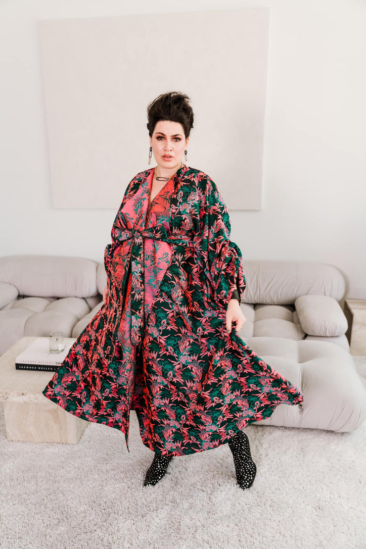 Parisian Coat in "Daphne" (Coral & Turquoise)