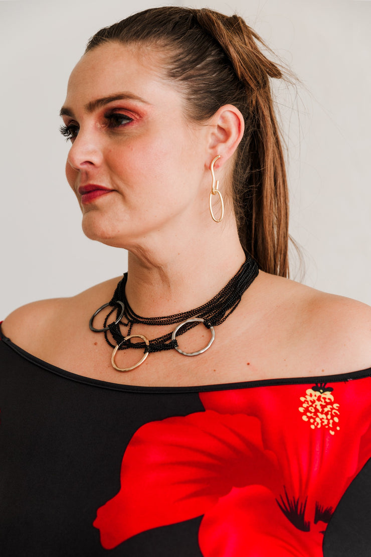 Escape From Paris: Black Chain Choker Mix Metal Rings