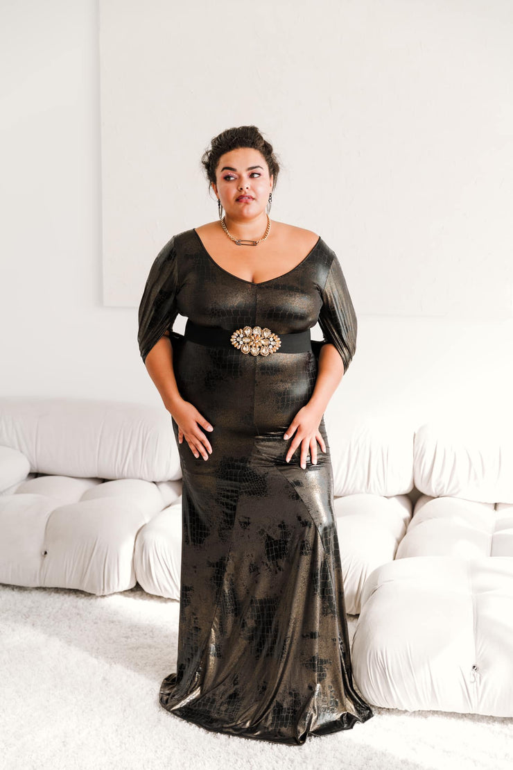 Elegownza Cowl Back Gown (Gold Snakie)