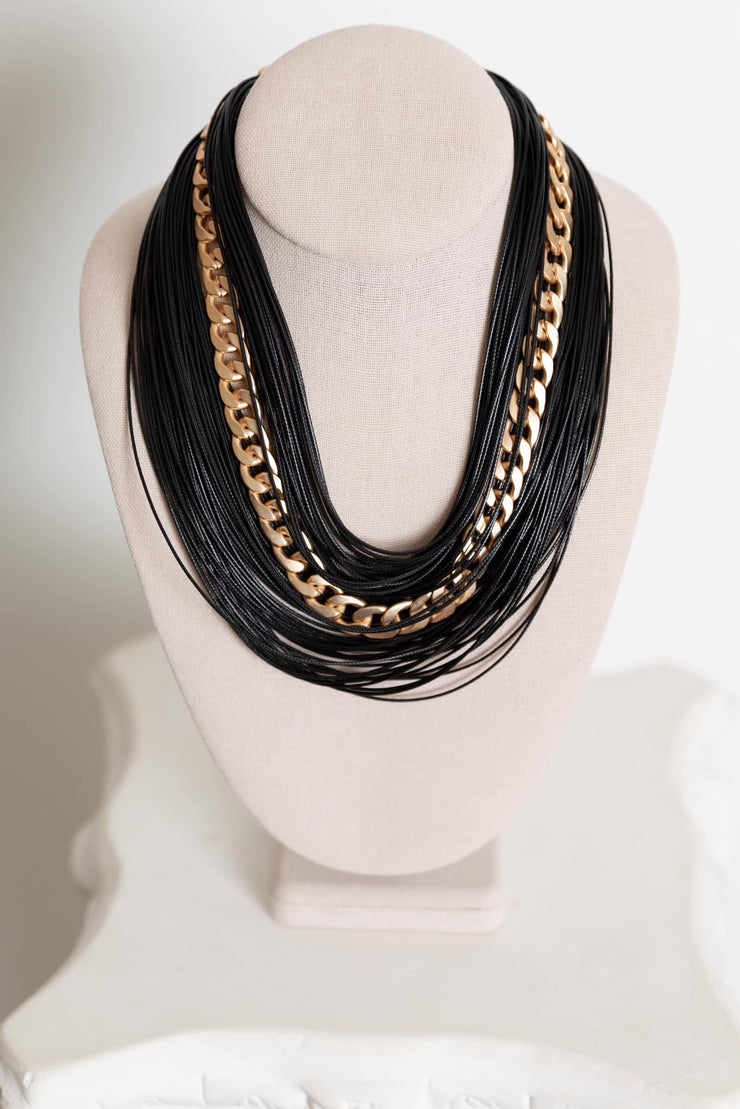 Escape From Paris: Black Cords Gold Chain Choker Necklace