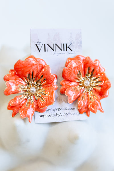 Marbled Flower Earrings (Orange)