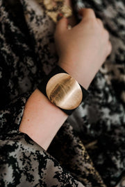 Escape From Paris: Black Leather Snap Cuff Bracelet Scratch Gold Oval