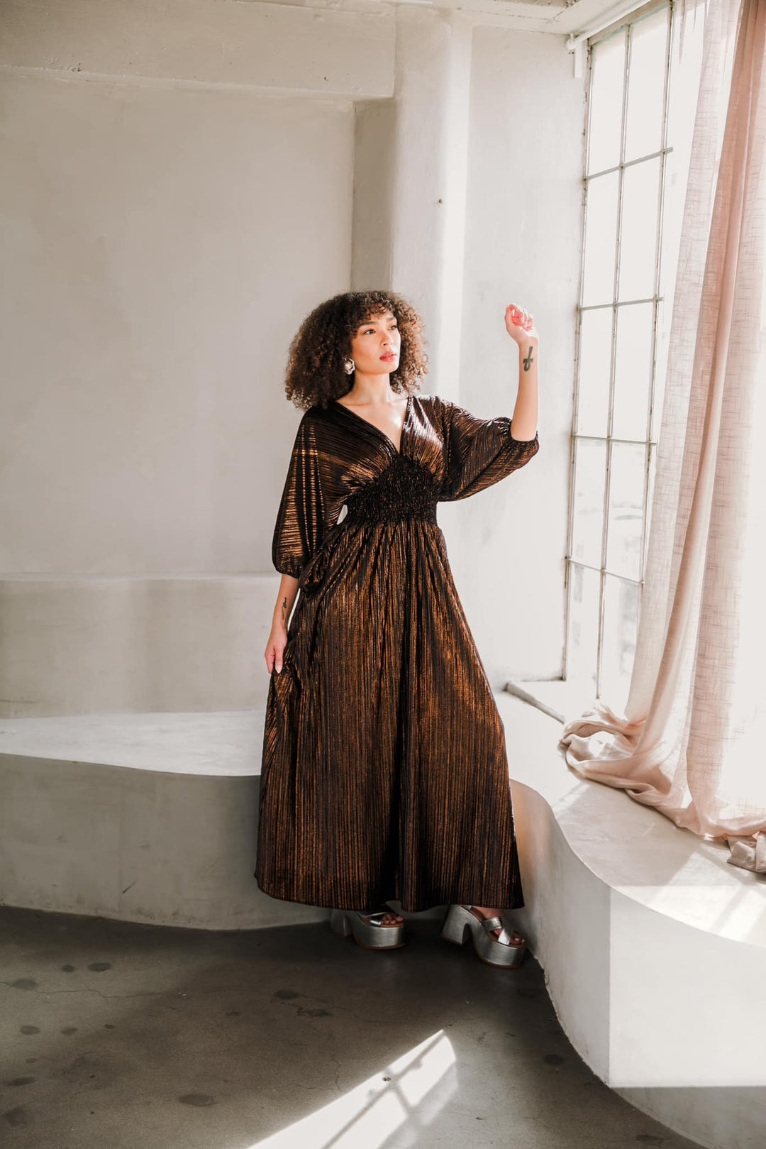 Colla Voce Dress in “Bronze Velvet”