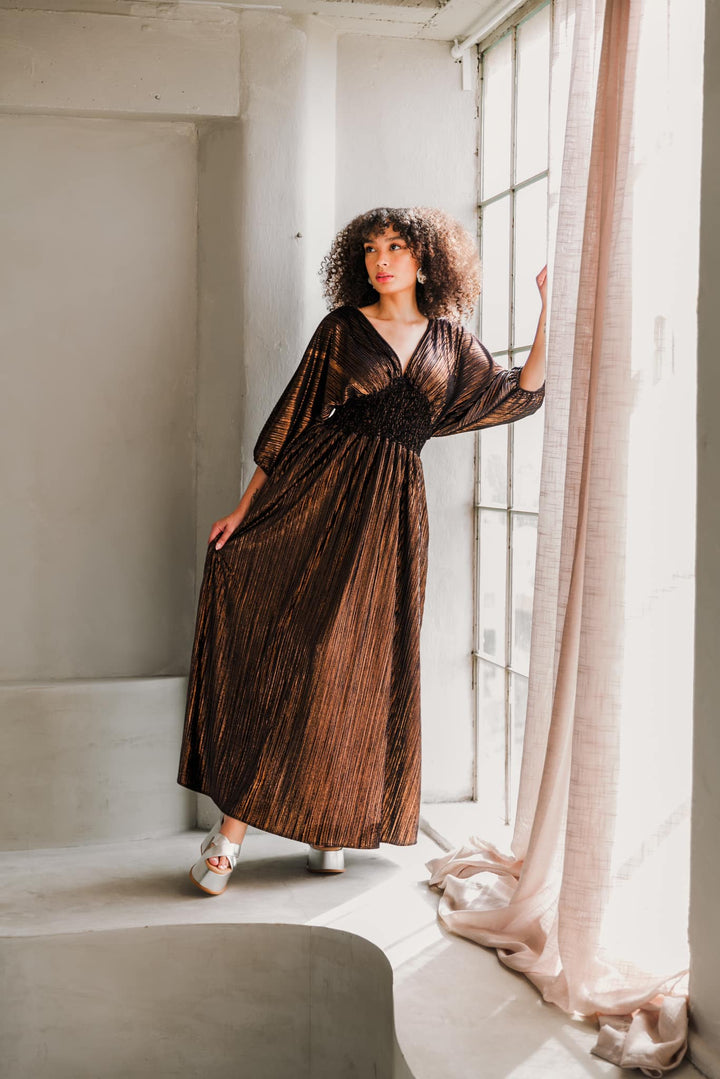 Colla Voce Dress in “Bronze Velvet”