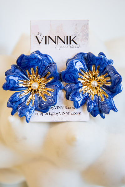 Marbled Flower Earrings (Blue)