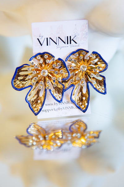 Outlined Flower Earrings (Blue)