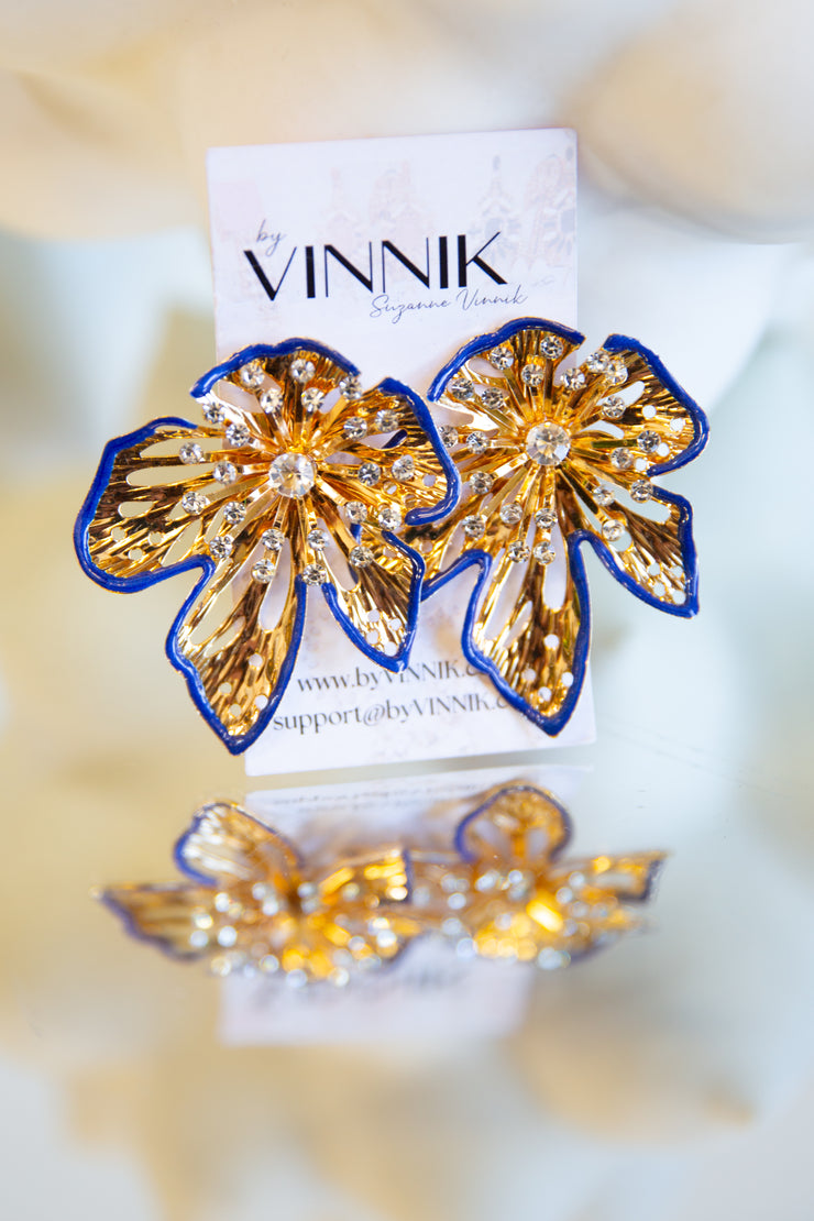 Outlined Flower Earrings (Blue)