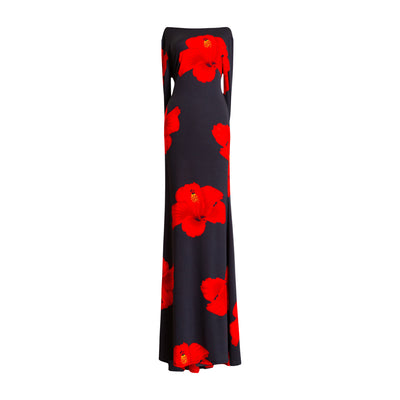 Elegownza Cowl Back Gown (Red Hibiscus)