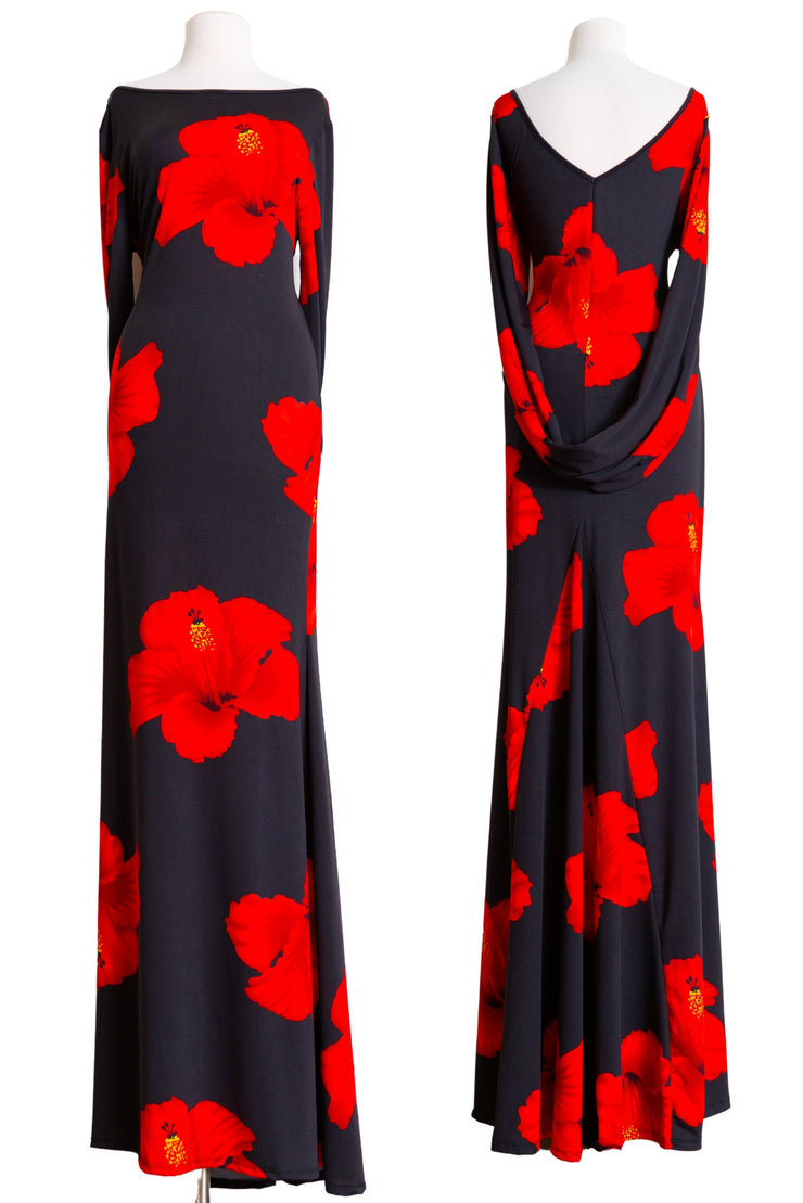 Elegownza Cowl Back Gown (Red Hibiscus)